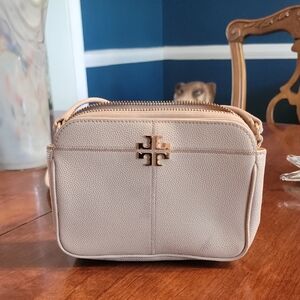 Tory Burch Cream Crossbody Camera Bag with Gold Logo